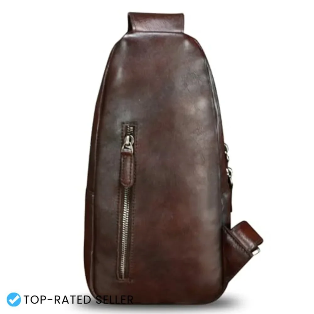 Genuine Leather Sling Backpack Crossbody Shoulder Bag Retro Chic Universal Fit